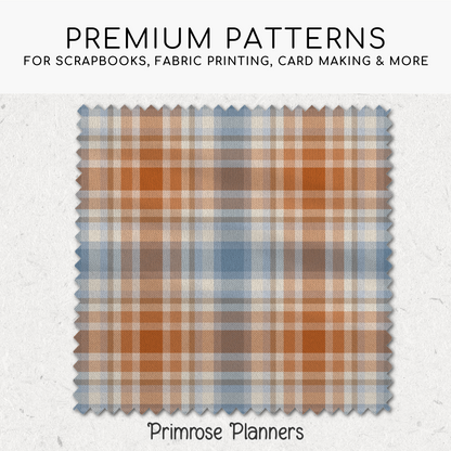 October Nights Tartan Plaid Digital Paper, Blue Orange Fall Scrapbook Backgrounds, Cozy Thanksgiving Pattern, Commercial Use