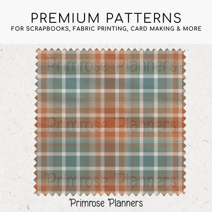 Rust and Teal Tartan Plaid Digital Paper Pack, Orange Blue Fall Scrapbook Backgrounds, Cozy Thanksgiving Pattern