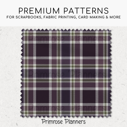 Plum Purple and Green Plaid Digital Paper, Moody Seamless Patterns, Tartan Backgrounds, Commercial Use Scrapbook Paper Pack