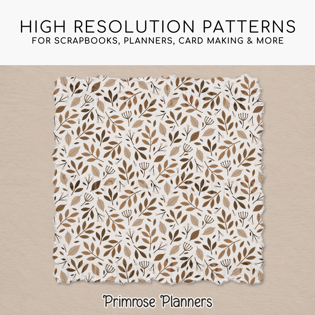 Tan & Brown Leaf Digital Paper, Neutral Fall Scrapbook Backgrounds, Earth Tone Botanical Patterns, Boho Autumn Pages