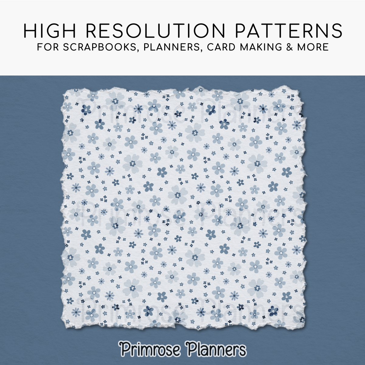 Frosted Blue Botanical Digital Paper, Slate Floral Scrapbook Backgrounds, Icy Star & Chevron Patterns, Minimalist Pages