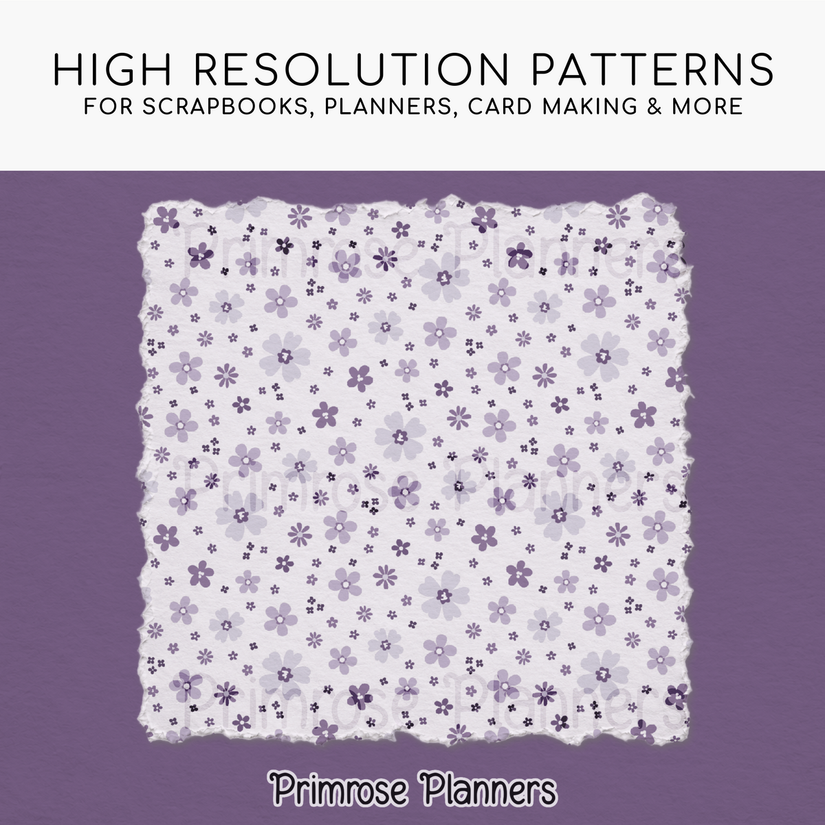 Frosted Lilac Botanical Digital Paper, Muted Purple Floral Scrapbook Backgrounds, Lavender Star & Chevron Patterns, Minimalist Pages
