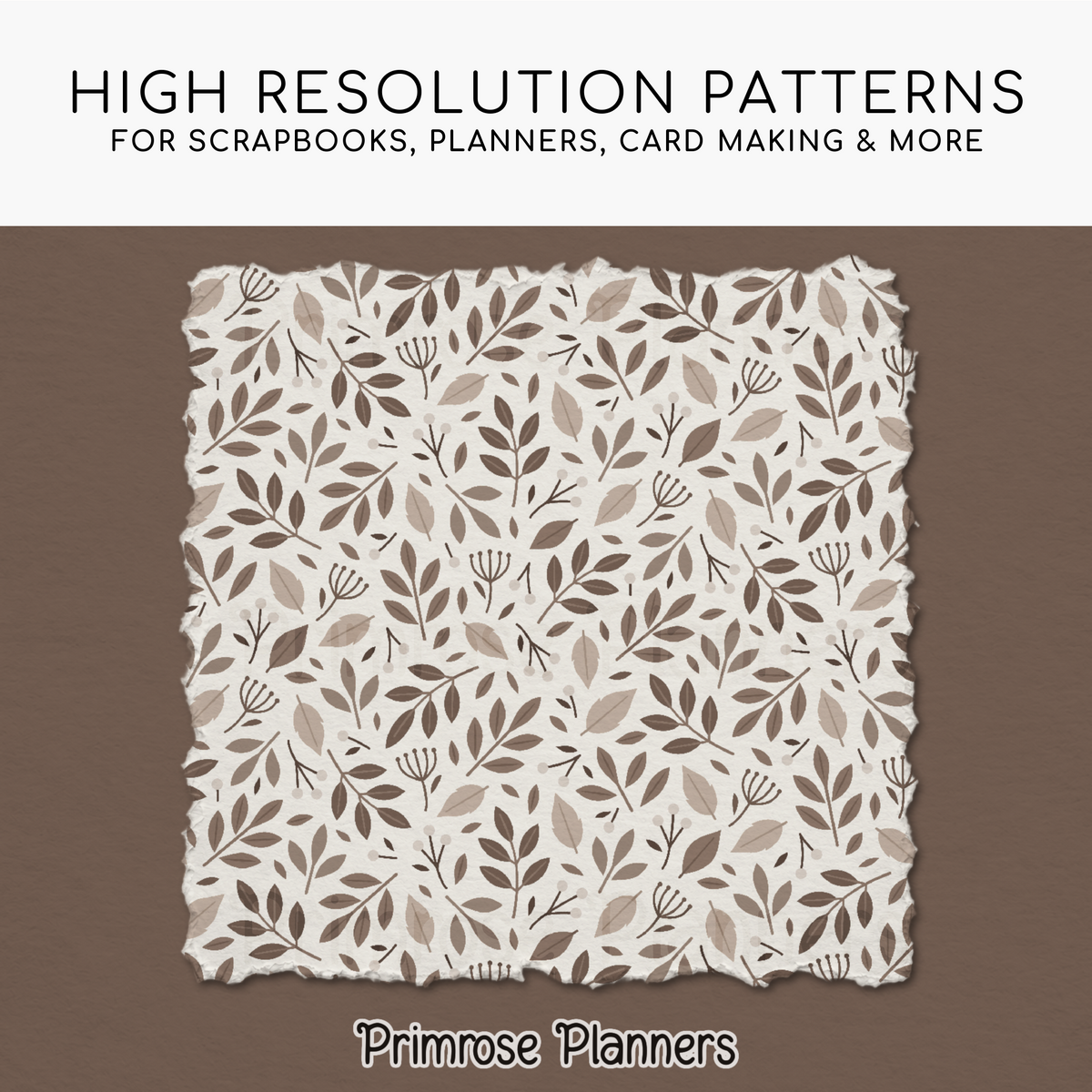 Taupe Leaf Digital Paper, Neutral Botanical Scrapbook Backgrounds, Earth Tone Fall Foliage Patterns, Minimalist Beige Pages
