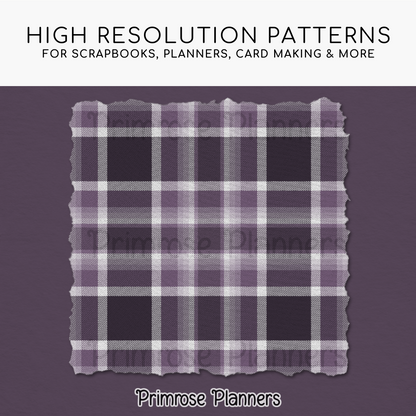 Winter Plum Plaid Digital Paper, Dark Purple Seamless Patterns, Farmhouse Gingham Scrapbook Backgrounds, Minimalist Commercial Use