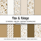 Flax & Foliage Digital Paper, Neutral Botanical Scrapbook Backgrounds, Earth Tone Leaf Patterns, Beige Fall Planners