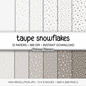 Taupe Snowflake Digital Paper, Neutral Winter Scrapbook Backgrounds, Beige Minimalist Holiday Patterns, Falling Snow Pages