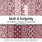 Burgundy Pink Digital Paper | Romantic Floral Backgrounds | Blush Rose Pattern Pack | Printable Paper for Crafts