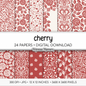 Red Floral Digital Paper | Shabby Chic Cherry Backgrounds | Cream and Red Damask Pattern | Printable Paper for Crafts
