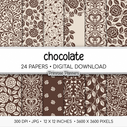 Neutral Rose Digital Backgrounds | Chocolate Beige Vintage Pattern | Linen Color Scrapbooking Paper | Digital Planning