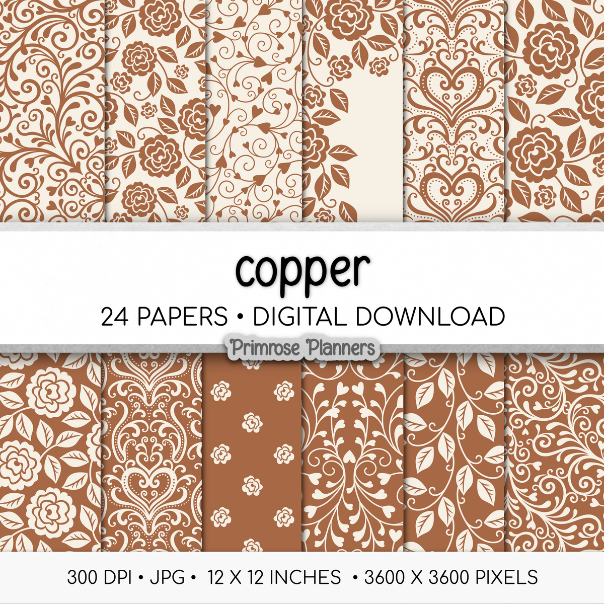 Copper Digital Paper | Elegant Cream Backgrounds | Neutral Rustic Pattern | Printable Paper for Crafts