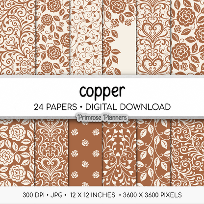 Copper Digital Paper | Elegant Cream Backgrounds | Neutral Rustic Pattern | Printable Paper for Crafts