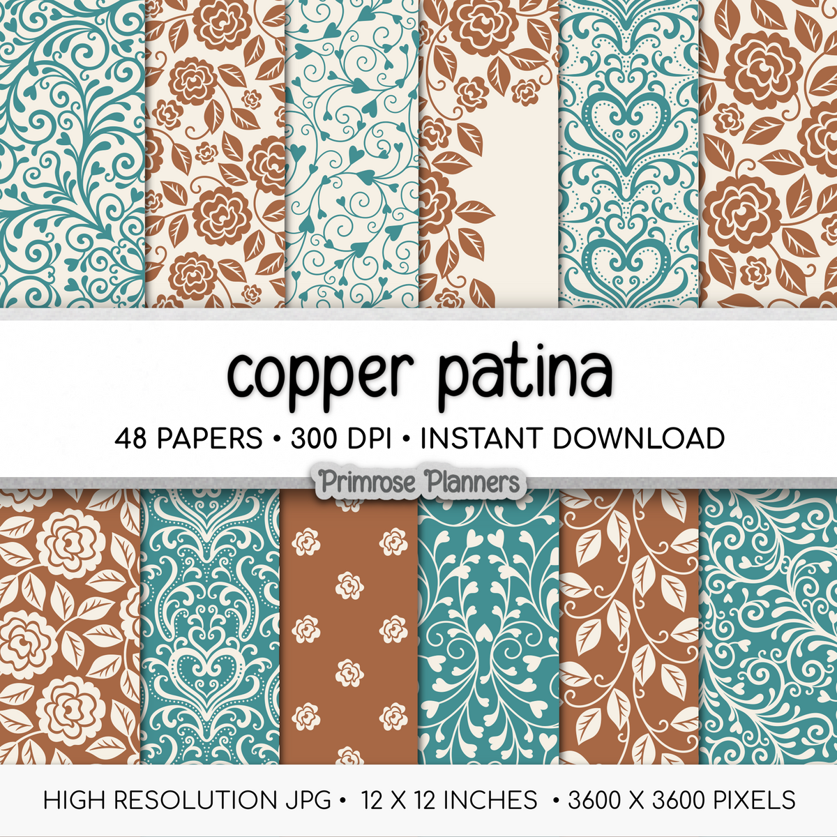Rustic Patina Digital Paper | Copper and Cream Textures | Printable Planner Backgrounds | Crafting Supplies