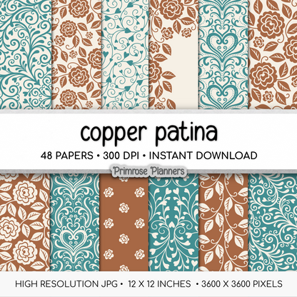 Rustic Patina Digital Paper | Copper and Cream Textures | Printable Planner Backgrounds | Crafting Supplies