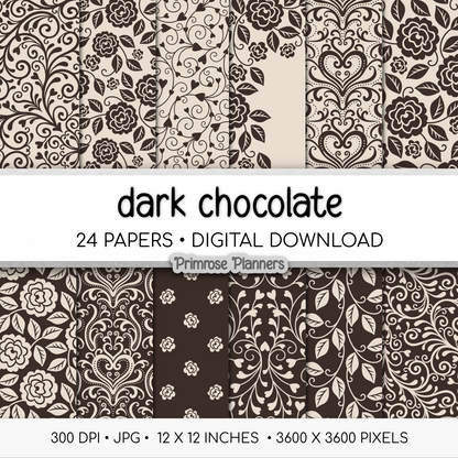 Neutral Vintage Rose Digital Backgrounds | Brown Floral Paper Pack | Heart Patterns for Digital Planning | Scrapbooking