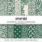 Cottage Rose Digital Backgrounds | Emerald Green Paper Pack | Heart Patterns for Digital Planning | Scrapbooking Supplies