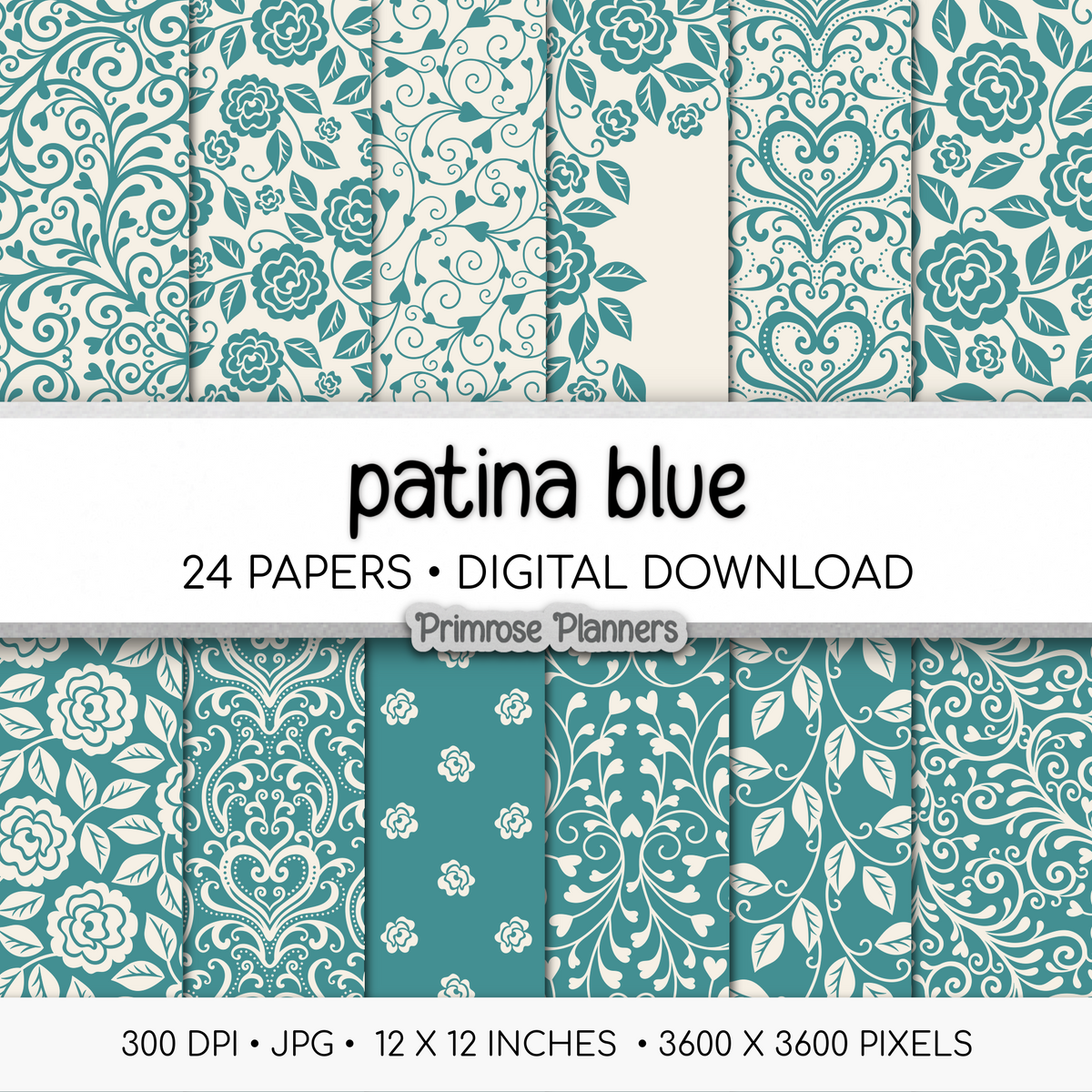 Vintage Blue and Cream Digital Paper | Patina Backgrounds | Shabby Chic Printable Paper for Crafts | Digital Scrapbooking