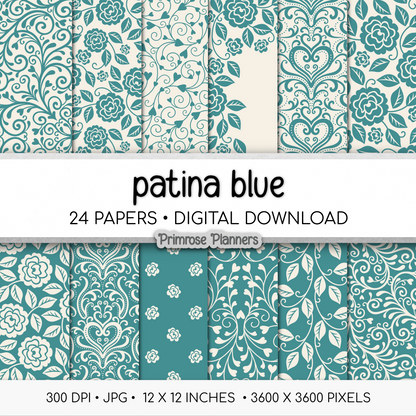 Vintage Blue and Cream Digital Paper | Patina Backgrounds | Shabby Chic Printable Paper for Crafts | Digital Scrapbooking