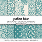Vintage Blue and Cream Digital Paper | Patina Backgrounds | Shabby Chic Printable Paper for Crafts | Digital Scrapbooking