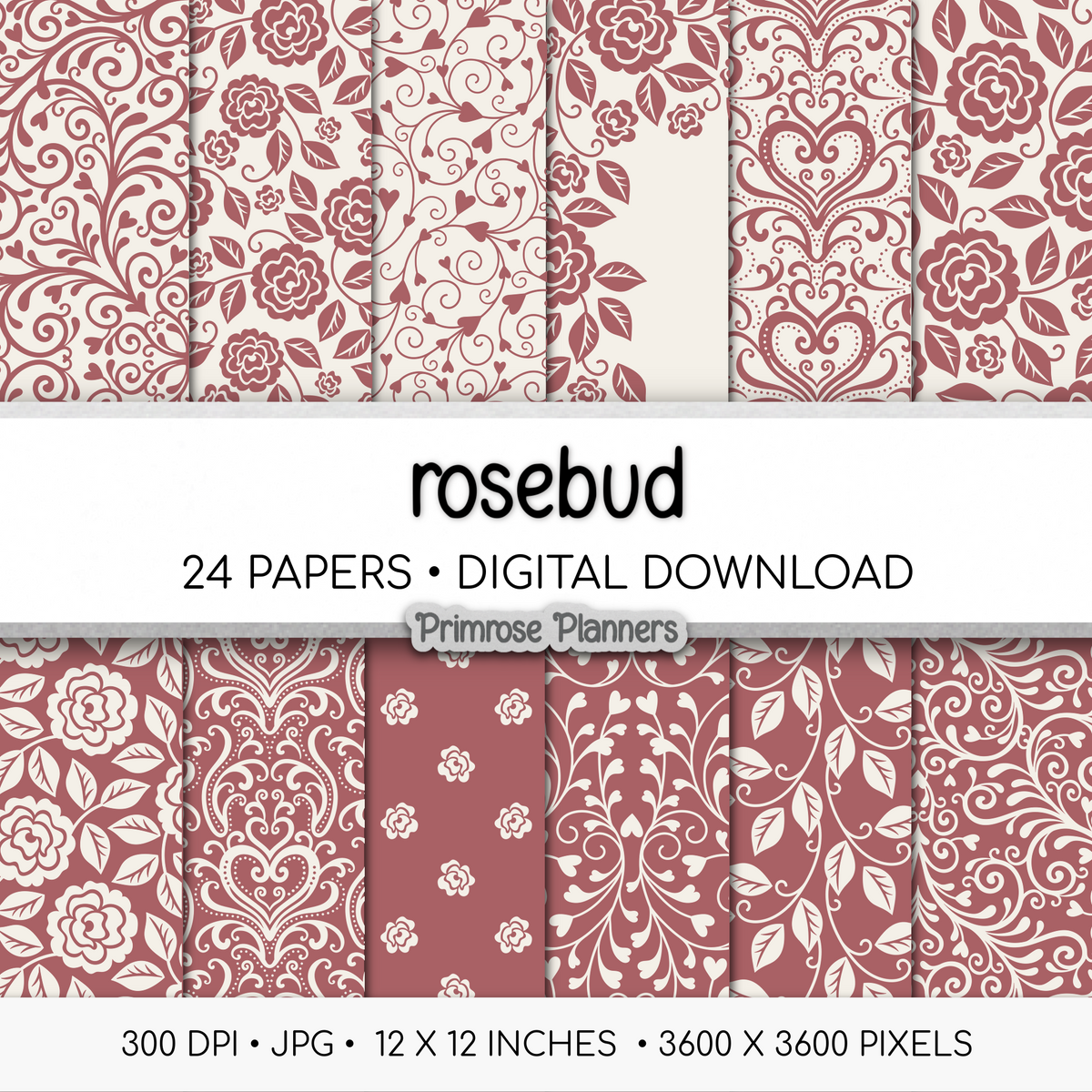 Pink and Cream Digital Paper Pack | Rosebud Floral Backgrounds | Shabby Chic Printable Paper for Crafts | Scrapbooking Supplies